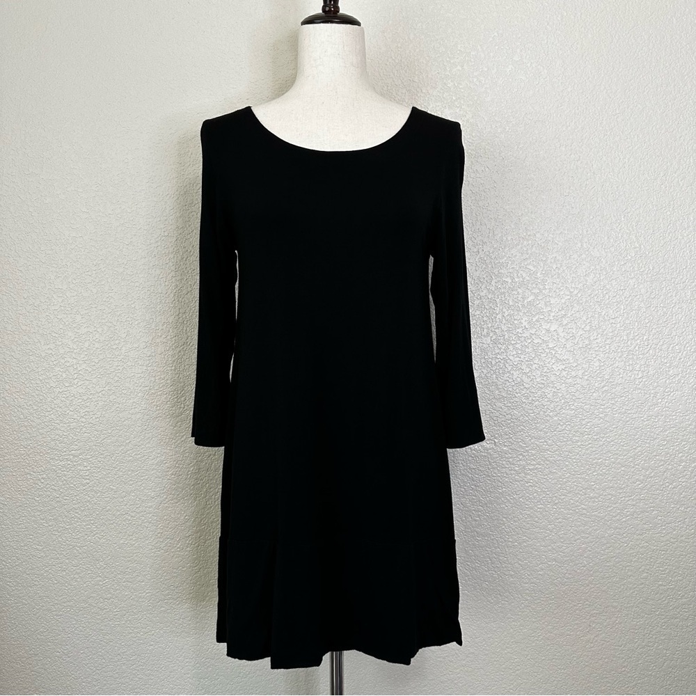Le Tricot Perugia Made in Italy Black 3/4 Sleeves Tunic Mini Dress, Sz Medium